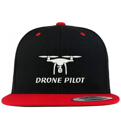Baseball Caps Flexfit Drone Pilot Embroidered Premium 2-Tone Flatbill Snapback Cap - Black Red - CJ18RY0IY7W $18.89