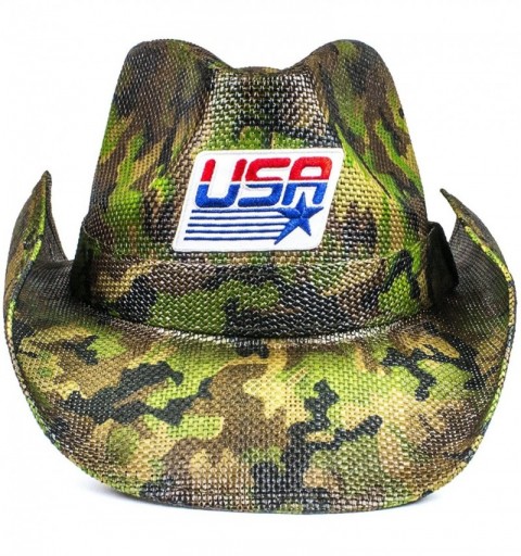 Cowboy Hats USA Western Straw Cowboy Hat - Lightweight Outdoor Wide Brim Sun Hat - Camo W/Usa Olympic Flag - CX18ELZOQQS $38.65