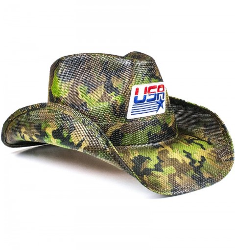 Cowboy Hats USA Western Straw Cowboy Hat - Lightweight Outdoor Wide Brim Sun Hat - Camo W/Usa Olympic Flag - CX18ELZOQQS $38.65