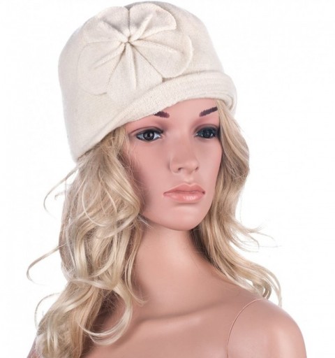 Bucket Hats Womens Gatsby 1920s Winter Wool Cap Beret Beanie Bucket Floral Hat A289 - White - CW12642THMB $12.27