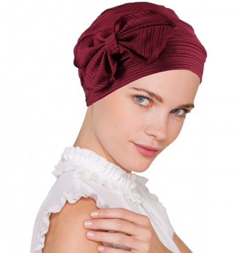 Skullies & Beanies Chemo Winter Hat Soft Ribbed Flower Bow Cloche Beanie Cancer Cap Turban - 09- Ribbed Burgundy Red - C118E4...