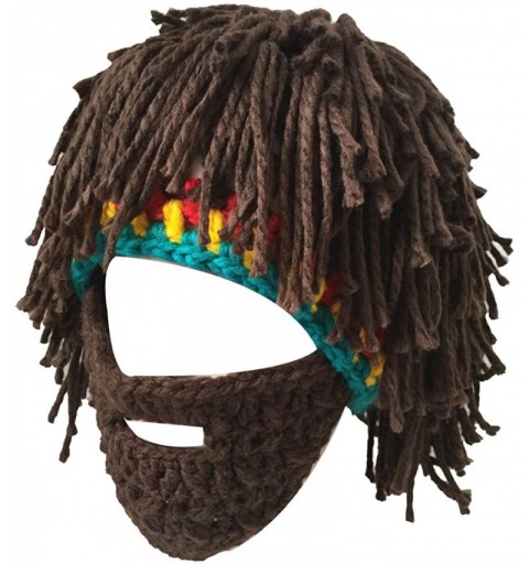 Skullies & Beanies Windproof Ski Mask Warm Knitted Beanie Hat Cap - Brown Wig & Brown Mask - C212N72L1IS $17.74