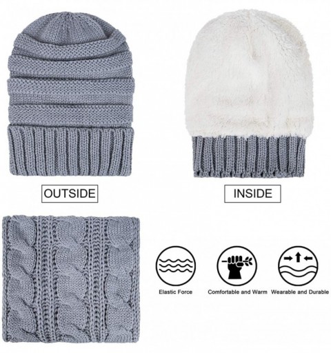 Skullies & Beanies Womens Winter Hats Infinity Scarf Set Warm Knit Fleece Slouchy Beanie Hat Gifts - B-light Gray - C018XSD98...