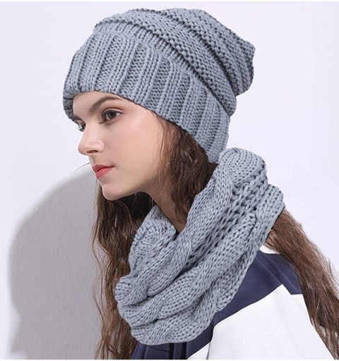 Skullies & Beanies Womens Winter Hats Infinity Scarf Set Warm Knit Fleece Slouchy Beanie Hat Gifts - B-light Gray - C018XSD98...