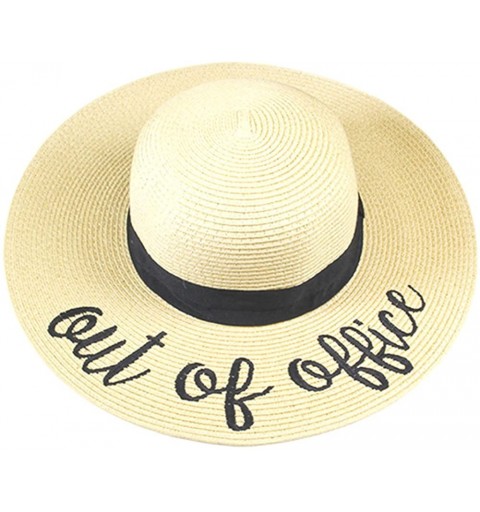 Sun Hats Women Elegant Wide Brim Embroidered Beach Pool Floppy Summer Vacation Sun Hat - Out of Office - CX18CMOO4L8 $14.26