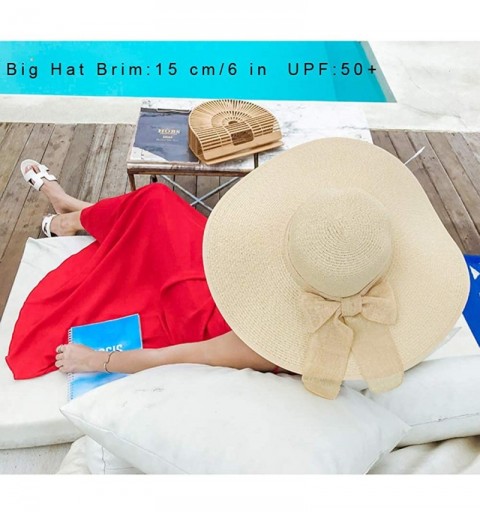 Sun Hats Sun Hats for Women Summer Wide Brim Beach Hat Packable Straw Hat UV UPF 50+ Protection Floppy Hat - Beige - CP196OOO...