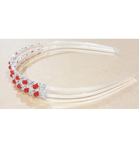 Headbands Double Band Rhinestone Communion Tiara Headband Bridal Bridesmaid - Ruby Red - C812N7CJ15N $15.52