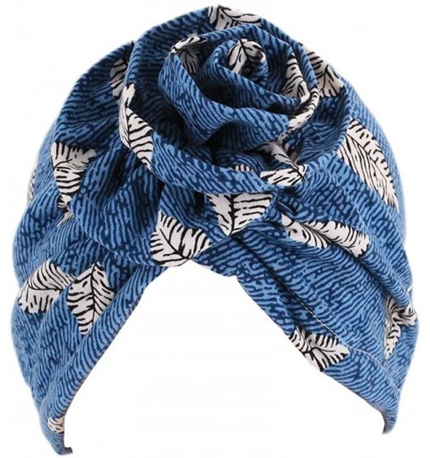 Skullies & Beanies Women Pleated Twist Turban African Printing India Chemo Cap Hairwrap Headwear - Sky Blue1 - CO18U7G5AAW $8.58