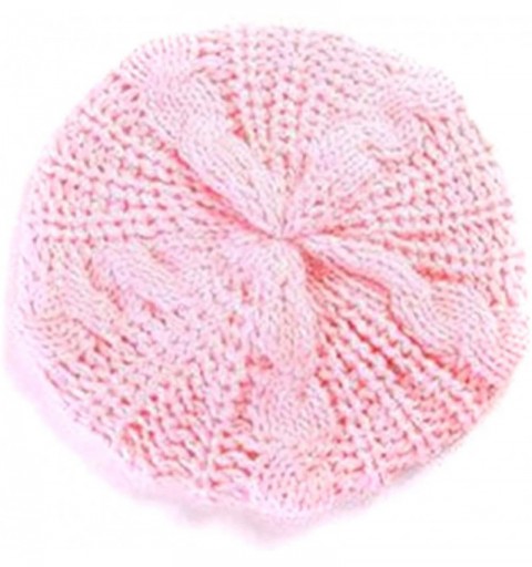 Berets Women Knit Hat for Women Beret hat Warm Ladies Winter Beanie Hat Lightweight Knitted Hat - Pink - CJ11FM4VQ63 $10.96