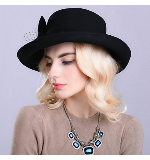 Fedoras Women's Wide Brim Wool Felt Bowler Hat - Black - CR12MCI8001 $39.36