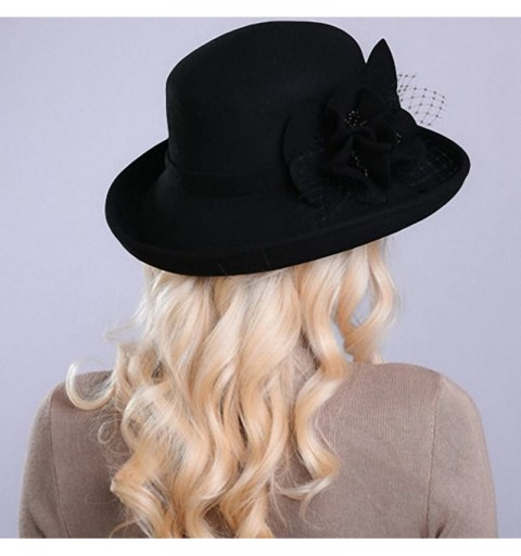 Fedoras Women's Wide Brim Wool Felt Bowler Hat - Black - CR12MCI8001 $39.36