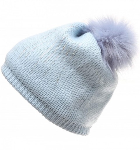 Skullies & Beanies Women's Winter Hats Rib Knit Soft Sherpa Lined Raindrop Rhinestone Studded Warm Luxury Pom Beanies - CS18I...