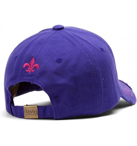 Baseball Caps Beaded Fleur-de-lis Distressed Adjustable Baseball Cap - Purple - CN11O3DVCKJ $13.12