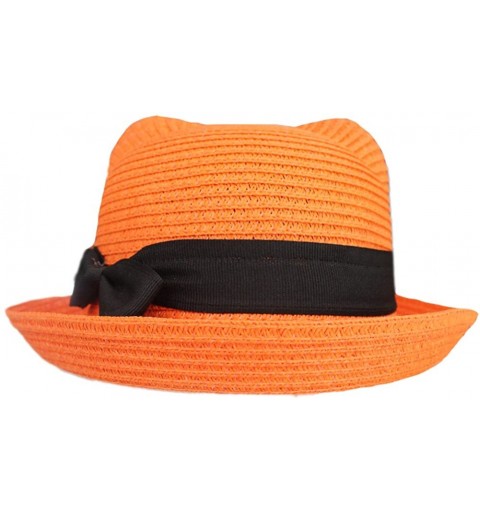 Sun Hats Women Vintage Cat Ear Bowler Straw Hat Sun Summer Beach Roll-up Bowknot Cap Hat - Orange - CE12DOGX3CP $8.28