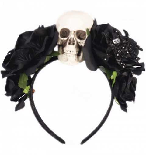 Headbands Day of The Dead Rose Skull Headpiece Flower Crown Festival Headband HC31 - Black - C418IK53WHA $10.41