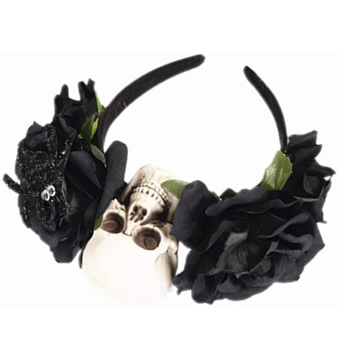 Headbands Day of The Dead Rose Skull Headpiece Flower Crown Festival Headband HC31 - Black - C418IK53WHA $10.41