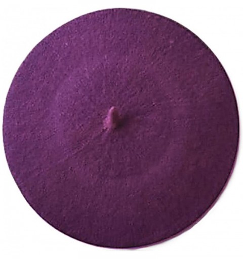Berets Women's French Style Soft Lightweight Casual Classic Solid Color Wool Beret - Purple - CT12HGGSPRH $9.97