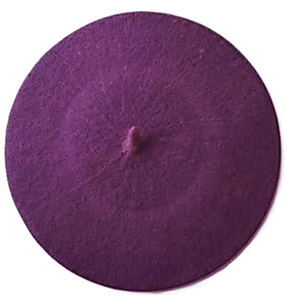 Berets Women's French Style Soft Lightweight Casual Classic Solid Color Wool Beret - Purple - CT12HGGSPRH $9.97
