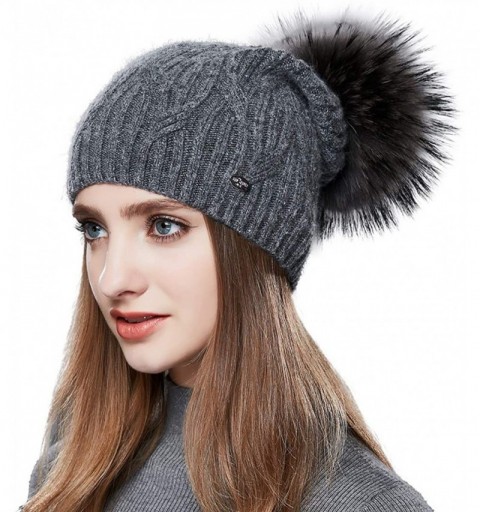 Skullies & Beanies Winter Hats for Women Fur Pom Pom Hats Knitted Cuff Bobble Beanie Warm Wool Ski Cap - CV18L9008G0 $20.18