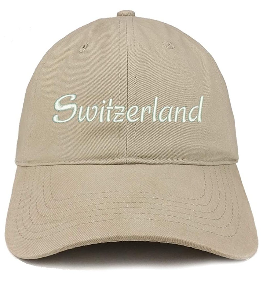 Baseball Caps Switzerland Text Embroidered Unstructured Cotton Dad Hat - Khaki - CJ18K74CK5Q $15.67