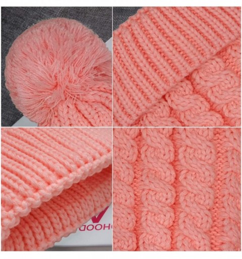 Skullies & Beanies Women's Winter Beanie Warm Fleece Lining - Thick Slouchy Cable Knit Skull Hat Ski Cap - Pink - CL18L0O0AE6...