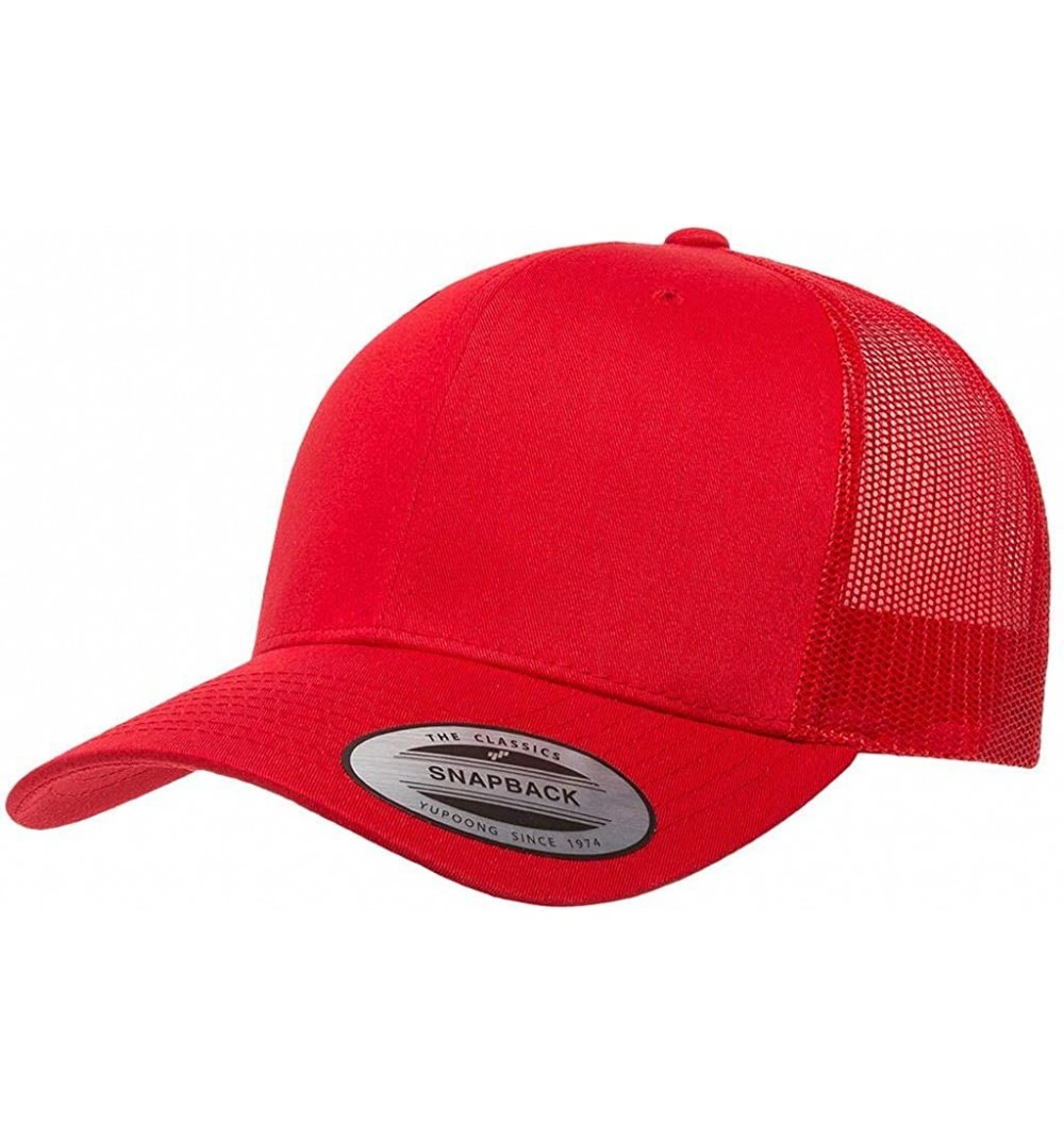 Baseball Caps Yupoong 6606 Curved Bill Trucker Mesh Snapback Hat with NoSweat Hat Liner - Red - CF18O93L67L $12.45