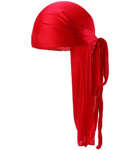 Skullies & Beanies Silk Durags for Men Waves-Long Tail Cool Doorags Scarf Chemo Wave Caps - Red - C318EL62THC $15.92