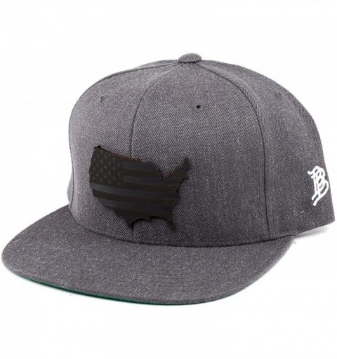 Baseball Caps 'Midnight Patriot' Dark Leather Patch Classic Snapback Hat - One Size Fits All - Charcoal - CI18IGR5802 $45.80