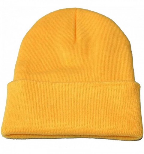 Skullies & Beanies Neutral Winter Fluorescent Knitted hat Knitting Skull Cap - Yellow - CZ187W5WZ4Y $7.94