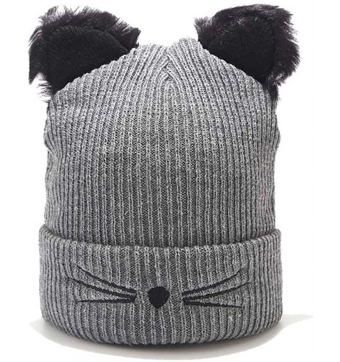 Skullies & Beanies Unisex Funny Winter Hat w/Fake Beard Detachable Beard Beanie Hand-Knit Hat - Cat Ears Gray - CG1935M5EGT $...