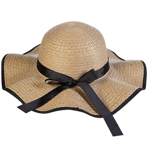 Sun Hats Womens Fashion Sun Hat Summer Beach Bowknot Wide Brim Flodable Packable Outdoor Sunscreen Straw Hat - Khaki - CG18W7...