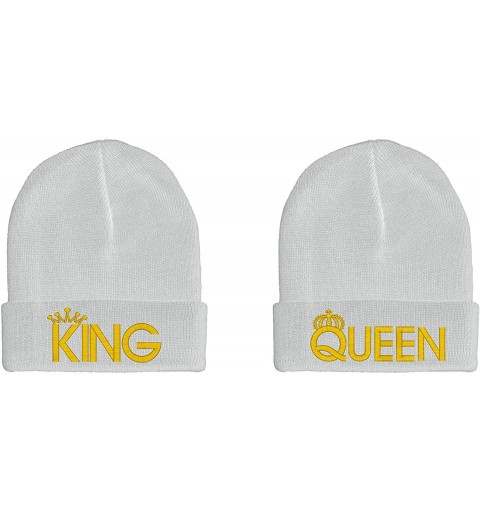 Skullies & Beanies King & Queen- Couple Matching- Warm & Stylish 12 inch Long Unfolded Beanie - White - CZ18LNL823A $25.34