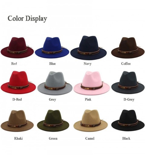 Fedoras Men Women Ethnic Felt Fedora Hat Wide Brim Panama Hats with Band - Khaki - C718L2OWK6H $12.40