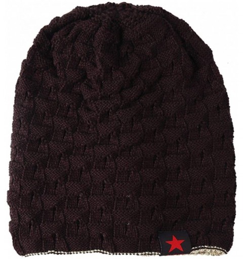Skullies & Beanies Mens Winter Small Star Stripe Sided Knitted Hat Knitting Skull Cap - Brown - CL187W6QUW3 $11.87