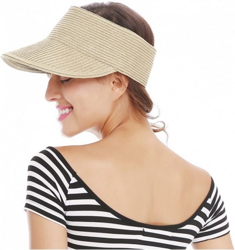 Sun Hats Women Straw Hat Wide Brim Sun Visor Beach Golf Cap Hat Summer Beach Hat - Beige-stlye 2 - C918E7HSU34 $7.88