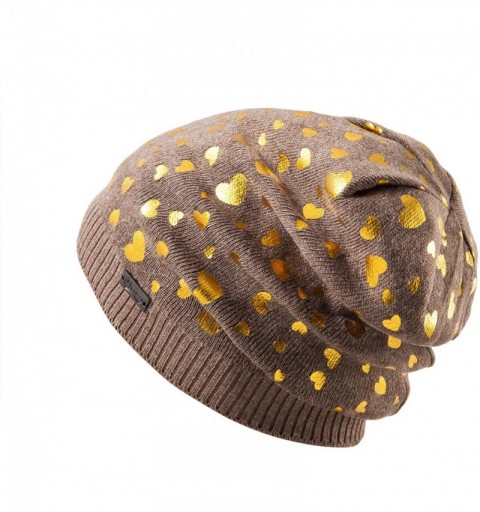 Skullies & Beanies Womens Beanie Printed Slouchy Wool - Beany for Women Knit Hats Caps Soft Warm - Coffee-golden Heart - CB18...