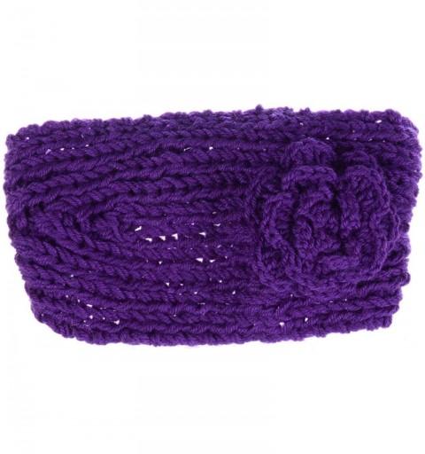 Cold Weather Headbands Womens Winter Chic Turban Bowknot/Floral Crochet Knit Headband Ear Warmer - Botton at Back Floral Purp...