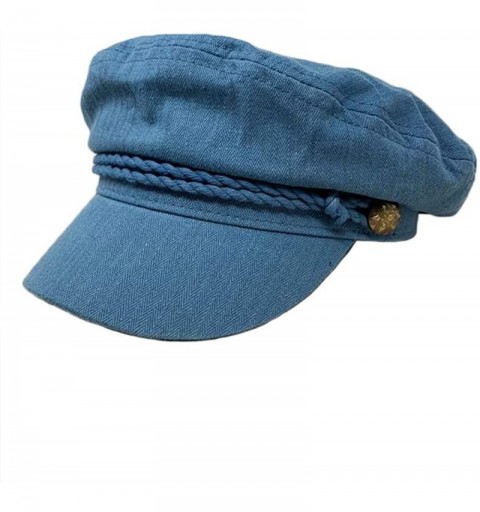 Skullies & Beanies Women's 100% Cotton Herringbone Fisherman Sailor Captain Cap (Blue) - C518ND378CE $9.58
