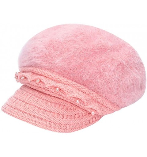 Berets Fashion Women's Warm Thicken Wool Berets Hat Winter Plush Pearl Knit Wide Wide-Brimmed Hat Cap - Pink - CG192ZREC9M $2...