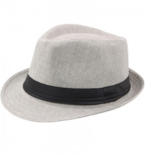 Fedoras Mens Summer Linen Sewn Hat-Breathable Linen Porkpie Hat Stingy Brim Cap - Light Gray - CR18R2OXCI3 $12.31