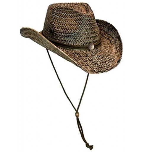 Cowboy Hats Black Stained Seagrass Western Cowboy Hat with Shapeable Brim and Chin Strap - CD12DI5FLS1 $17.13