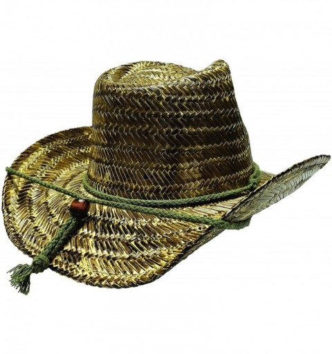 Cowboy Hats Black Stained Seagrass Western Cowboy Hat with Shapeable Brim and Chin Strap - CD12DI5FLS1 $17.13