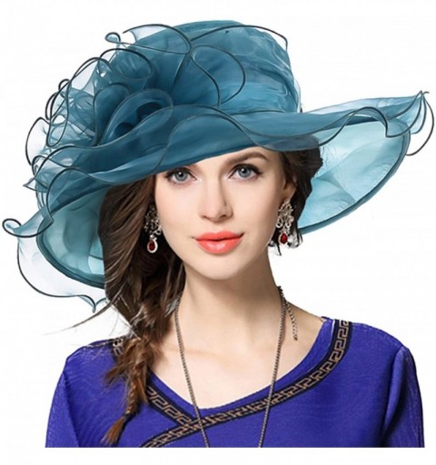 Sun Hats Women Floral Wedding Dress Tea Party Derby Racing Church Hat - Sheer-emerald - CZ18DCKR4GG $15.78