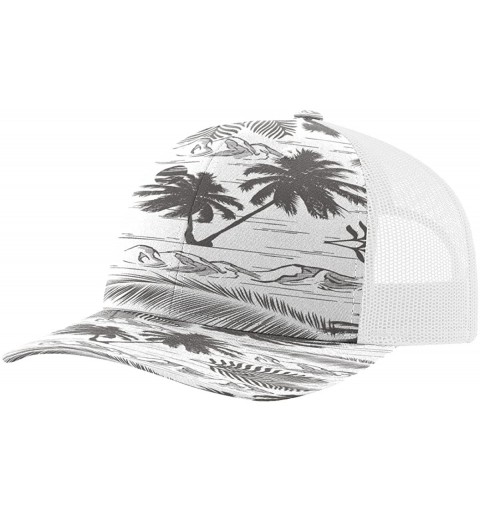 Baseball Caps Twill Mesh Back Trucker Snapback Hat - Charcoal Island Print/White - CF185Q0ZNIQ $17.75