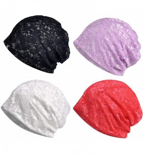 Skullies & Beanies Lace Beanies Chemo Caps Cancer Skull Cap Knitted hat for Womens - 4pack-g - CK197D64ZG6 $24.99