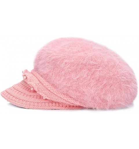 Berets Fashion Women's Warm Thicken Wool Berets Hat Winter Plush Pearl Knit Wide Wide-Brimmed Hat Cap - Pink - CG192ZREC9M $1...