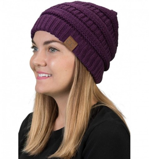 Skullies & Beanies Solid Ribbed Beanie Slouchy Soft Stretch Cable Knit Warm Skull Cap - Purple - CT126VPQZXP $13.05