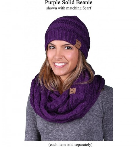 Skullies & Beanies Solid Ribbed Beanie Slouchy Soft Stretch Cable Knit Warm Skull Cap - Purple - CT126VPQZXP $13.05