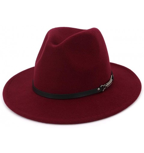 Fedoras Jazz Couples Fedoras- Fashion 2019 Fall Vintage Wide Brim with Belt Buckle Adjustable Outbacks Hats - Wine - CL18WQWC...