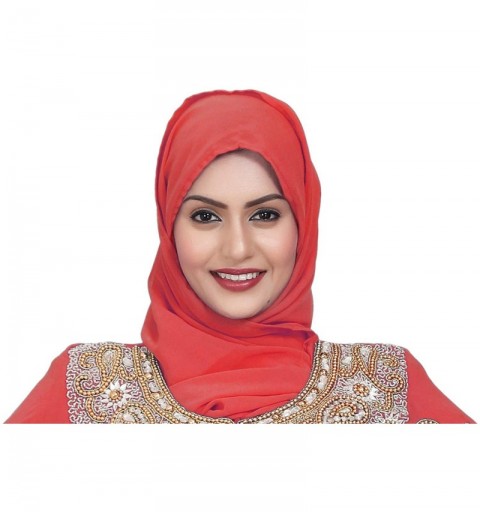 Balaclavas Women Faux Georgette Ethnic- Evening- Party- Handscarf Soft Neck Head Wraps Cap- Full Cover Hat - Coral - C518AMAY...